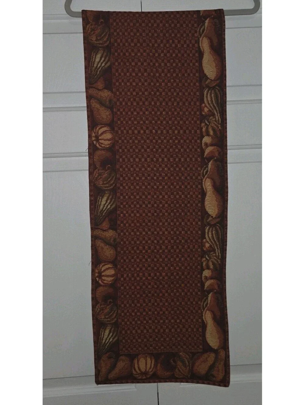 Tapestry Style Woven Red Orange Pumpkin Fall Halloween Vintage Table Runner